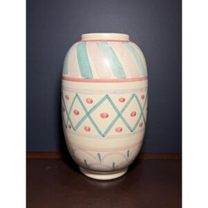Vintage Bellini Style Italian Ceramic Vase Pastel Geometric Southwestern 11in